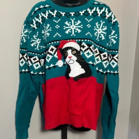 Festive Cat Ugly Christmas Sweater XL - Picture 1 of 3